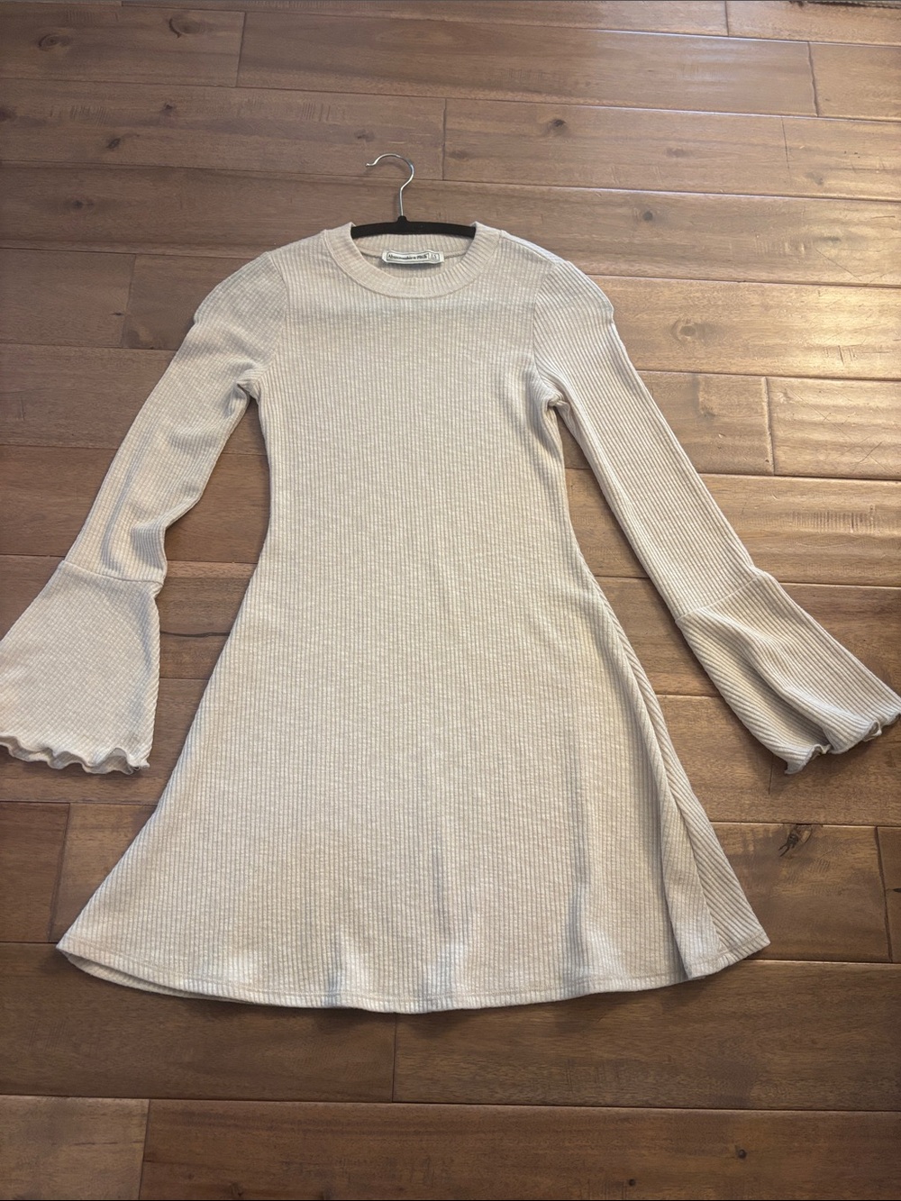 Abercrombie & Fitch Cream Ribbed Bell-Sleeve Mini Dress